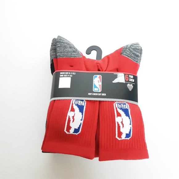 NBA Accessories Nba Kids Crew Cut 6 Pair Basketball Socks New